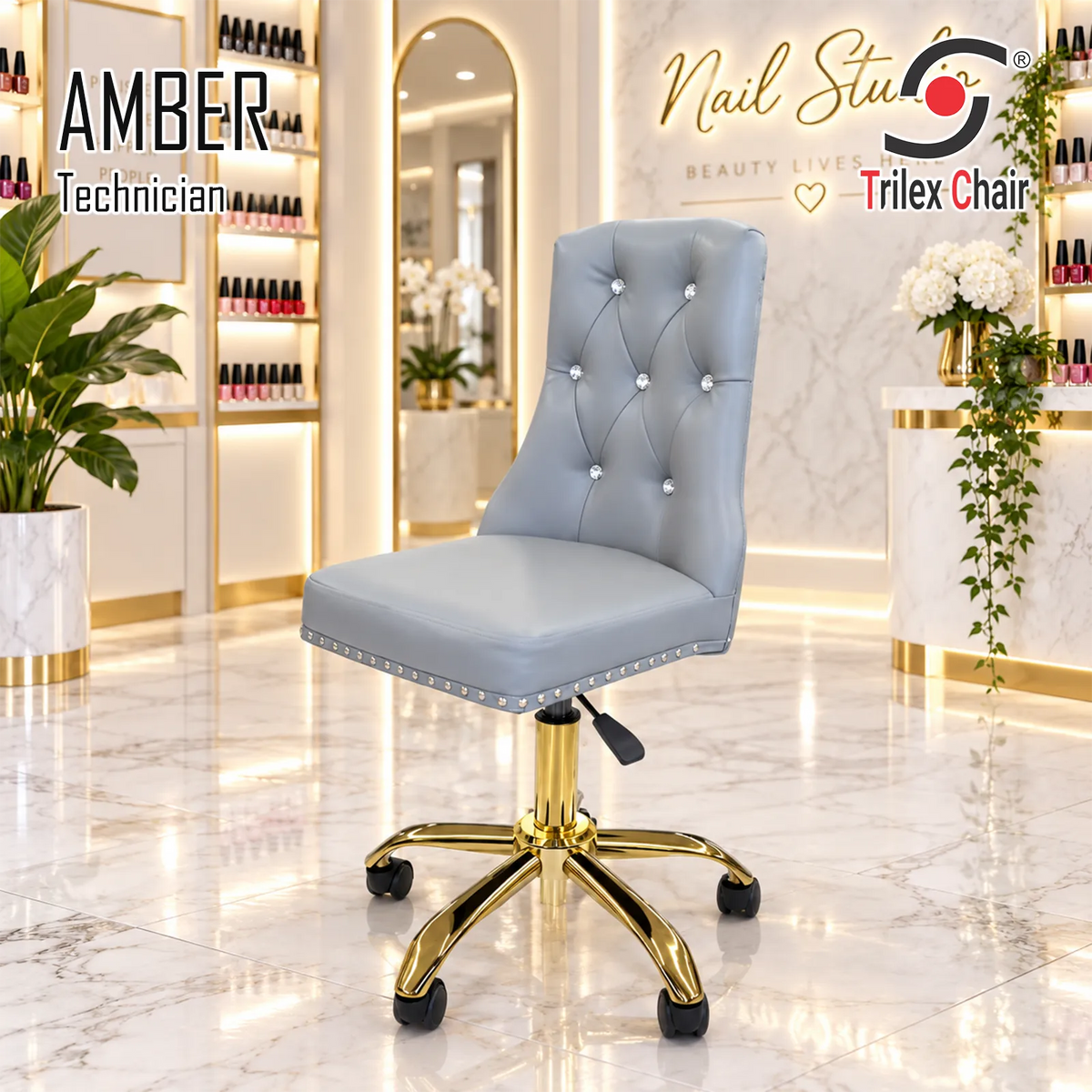 Amber Technician Chair Silver Gold Leg - Inventory