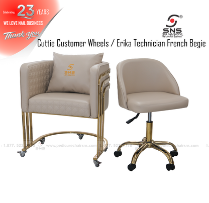 Cuttie Customer Chair French Beige Gold Leg w Wheels