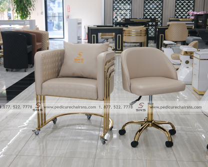 Cuttie Customer Chair French Beige Gold Leg w Wheels