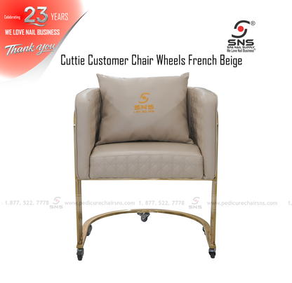 Cuttie Customer Chair French Beige Gold Leg w Wheels