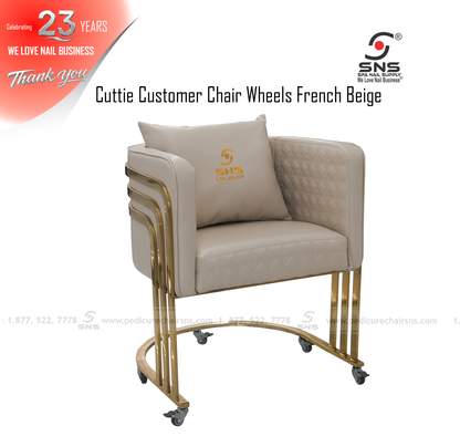 Cuttie Customer Chair French Beige Gold Leg w Wheels