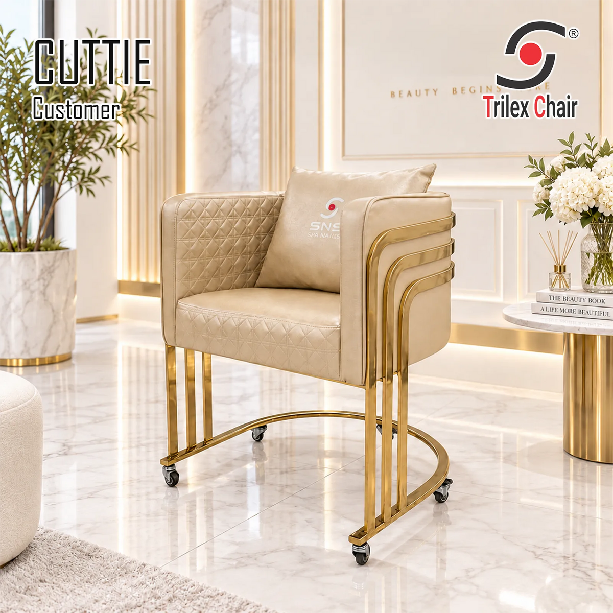 Cuttie Customer Chair Wheels Gold