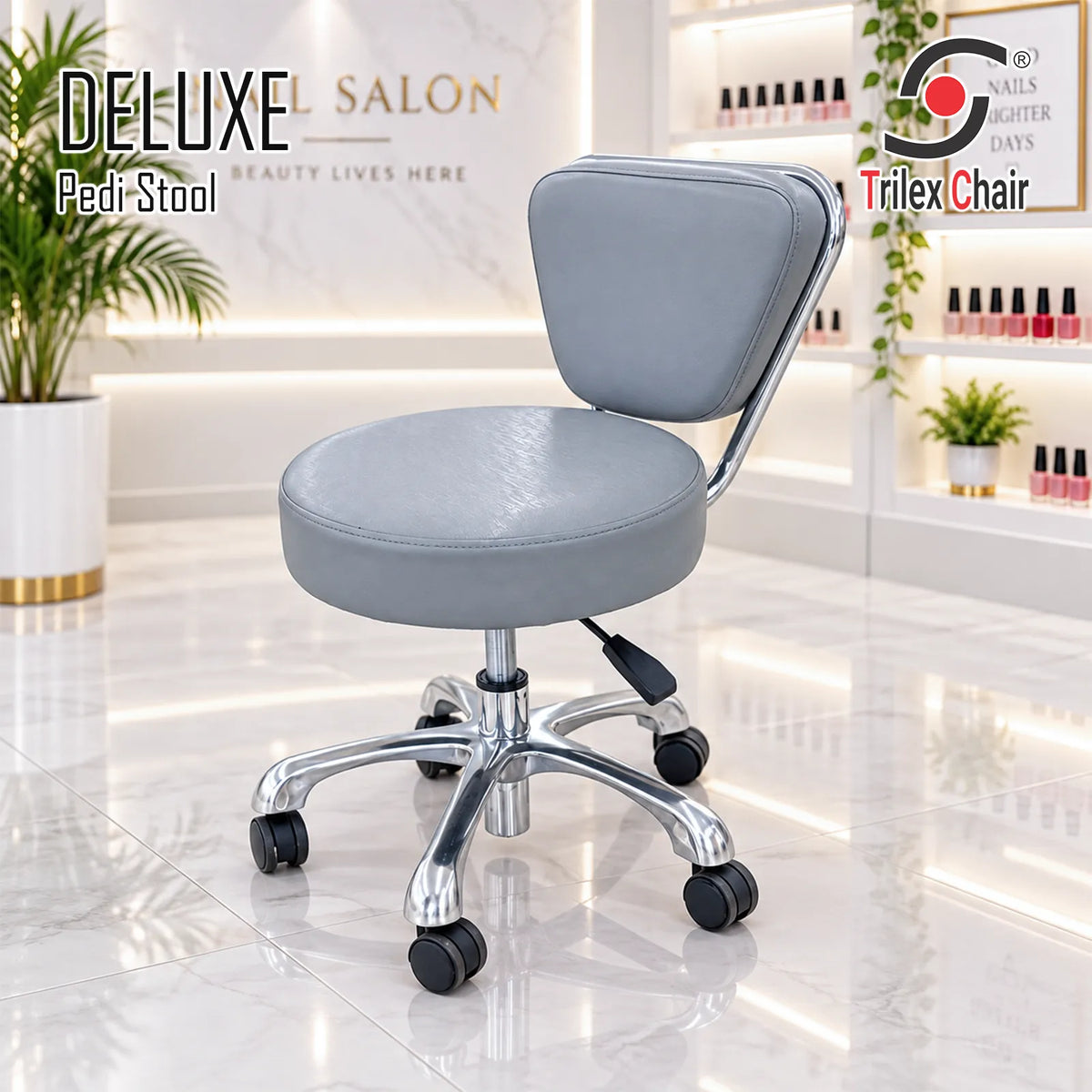 Deluxe Pedi Stool Silver Chrome Leg