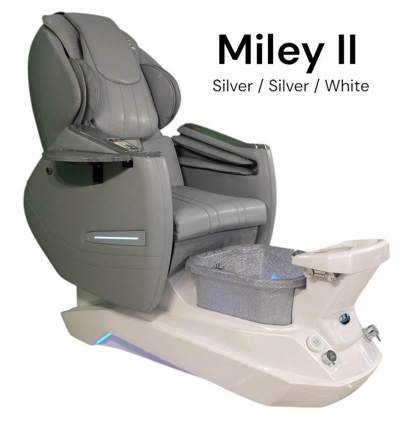 Premium - Miley II Pedicure Chairs Silver/ Silver / White