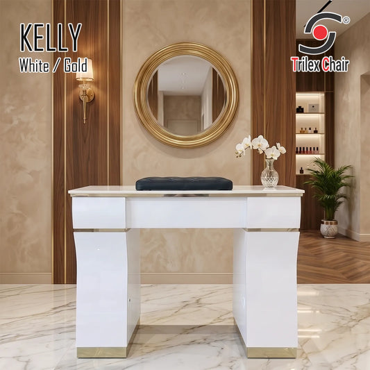 Kelly Single Table - White/Gold