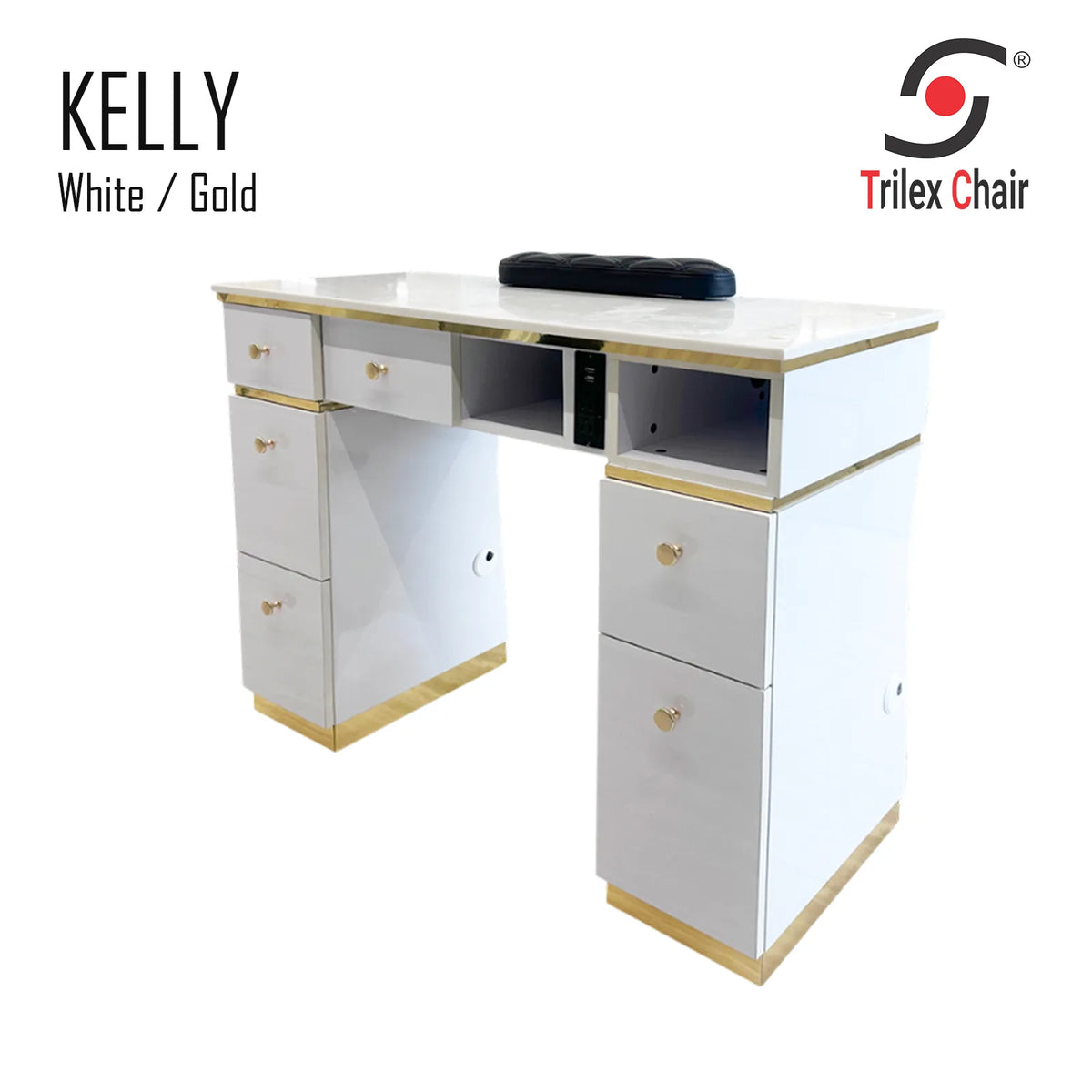 Kelly Single Table - White/Gold