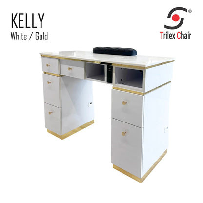 Kelly Single Table - White/Gold