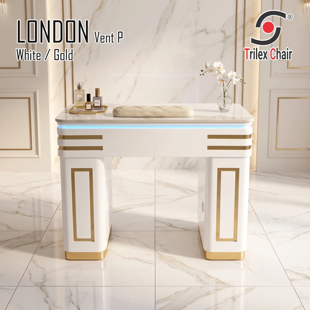London Single table White/Gold (Vent Pipe 2 side)