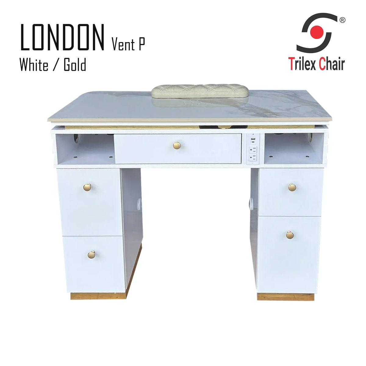 London Single table White/Gold (Vent Pipe 2 side)