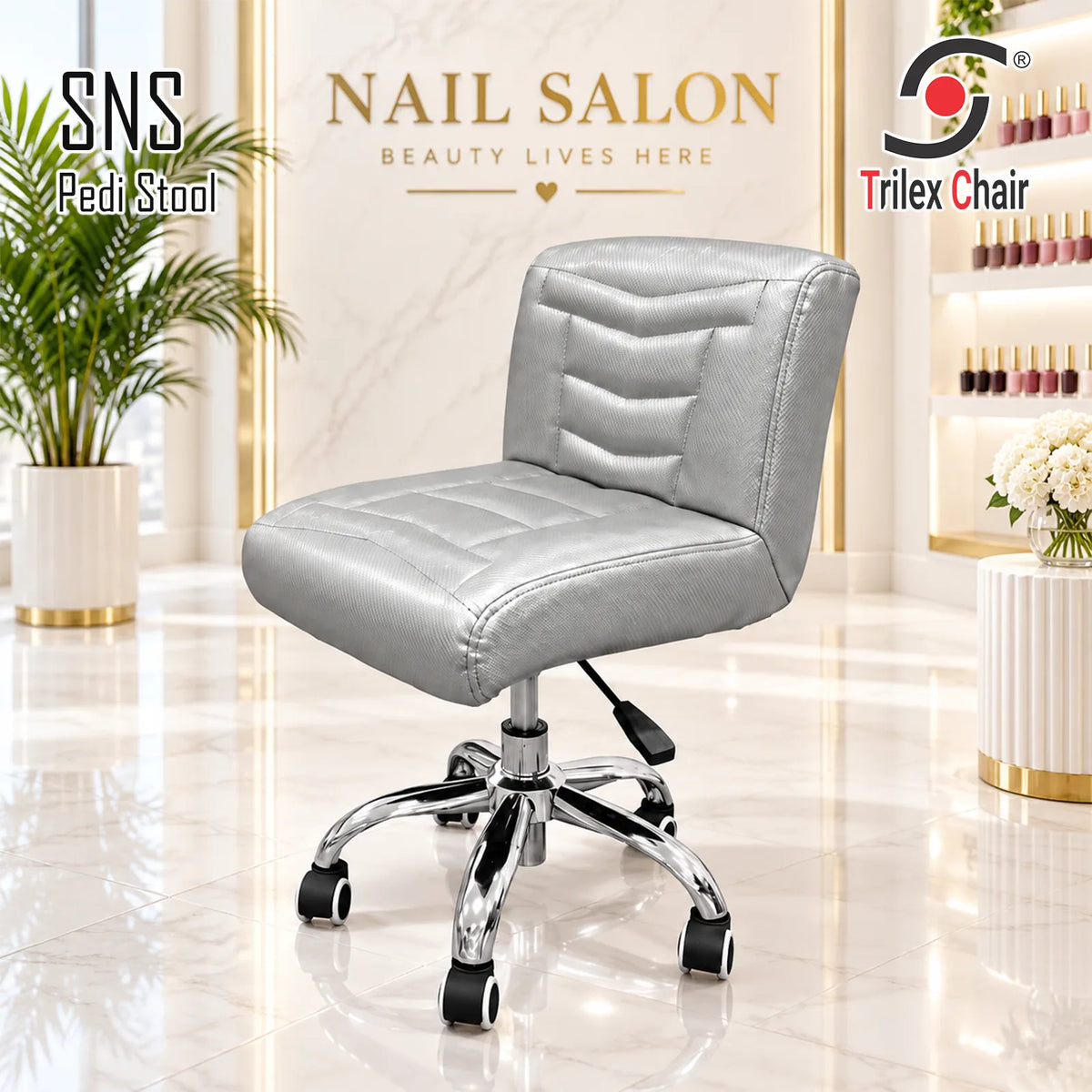 SNS Pedi Stool (Fiber Carbon Leather) Silver