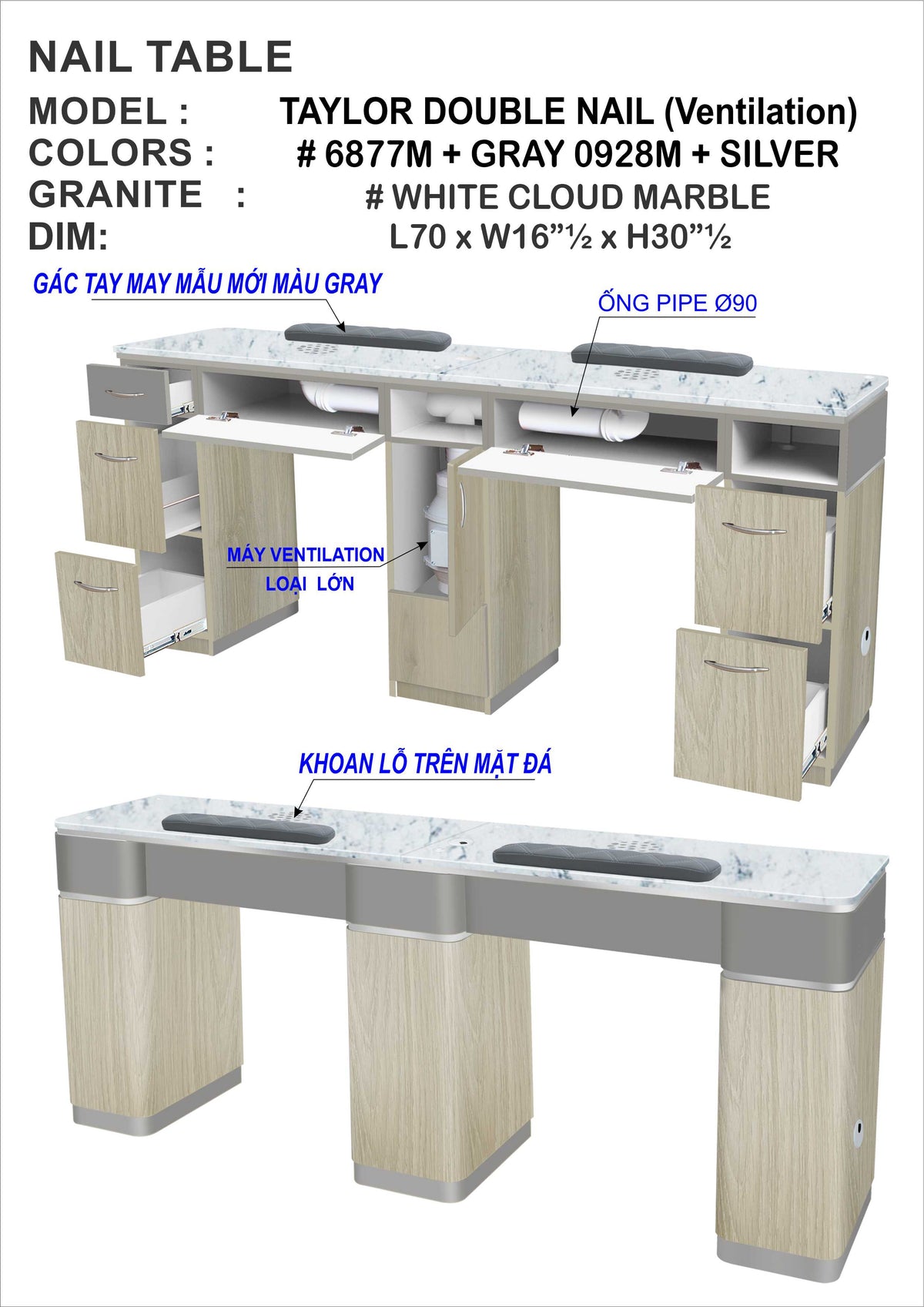 Taylor Silver Double Table Ventilation