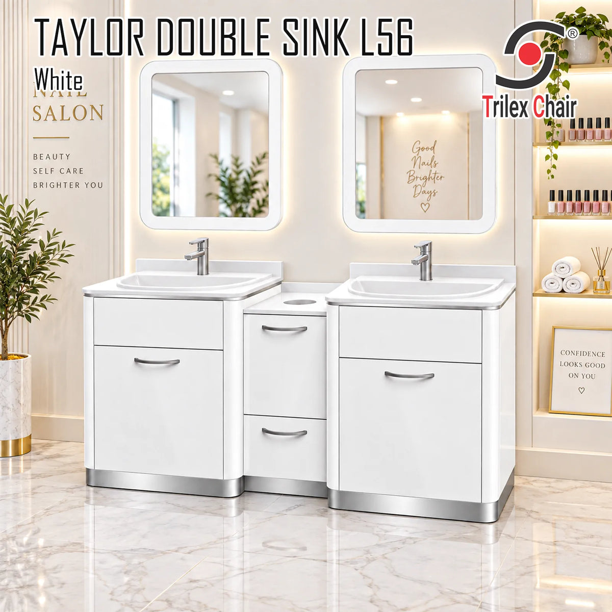 Taylor White Double Sink L56