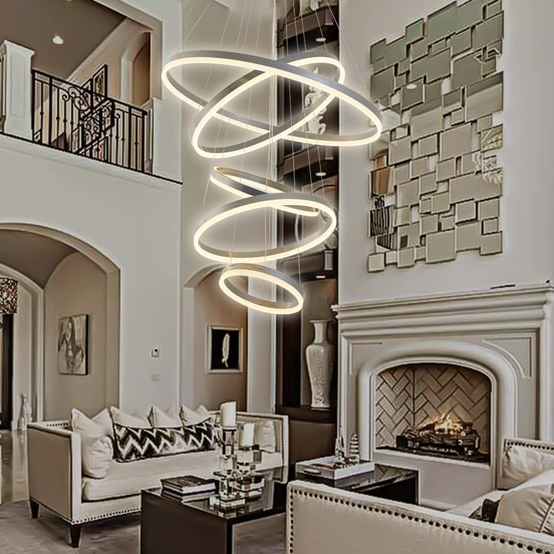 Contemporary Acrylic Modern Led Pendant Light 5 Rings